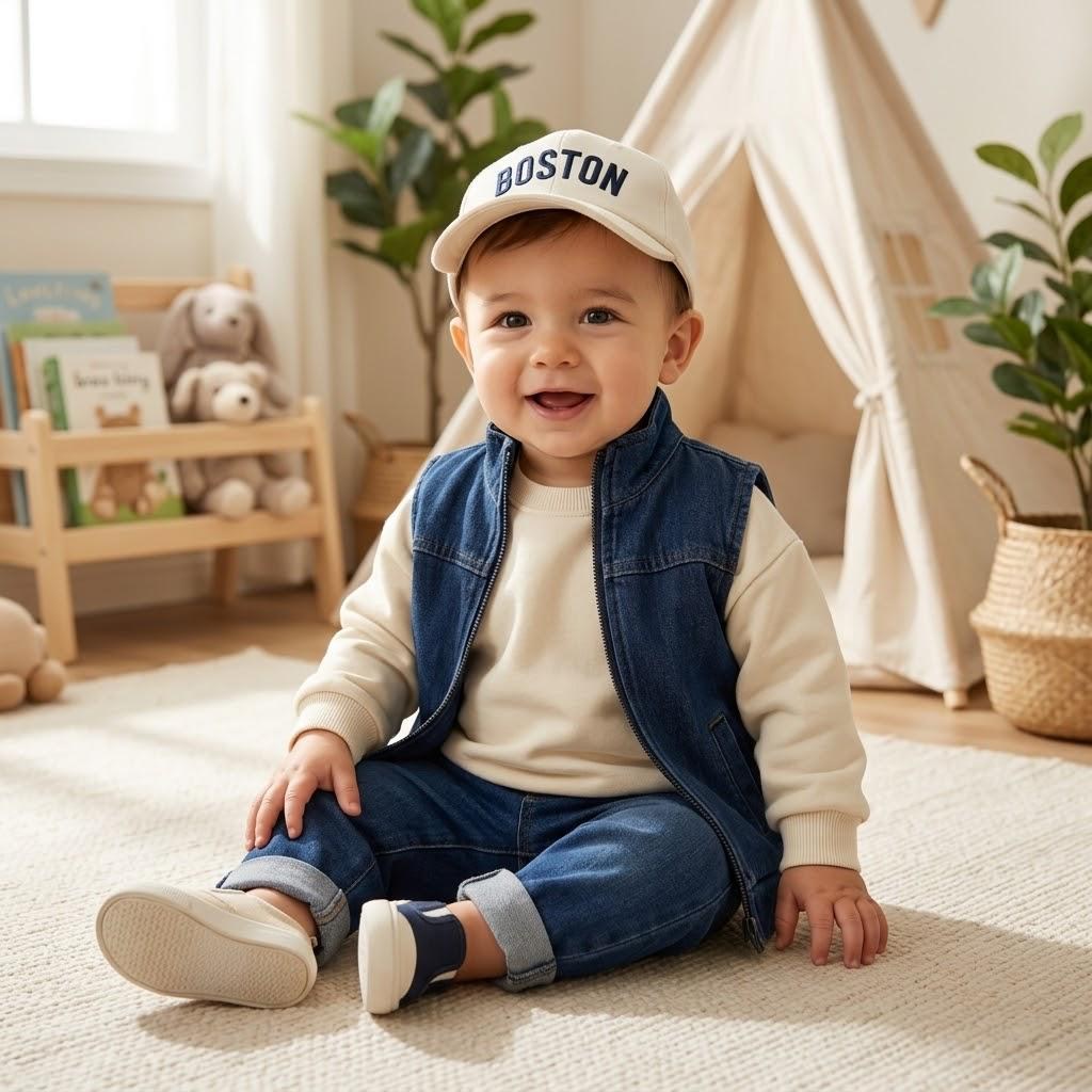 Boston Yelekli Sweatshirt - Pantolon - Şapka Kot Set