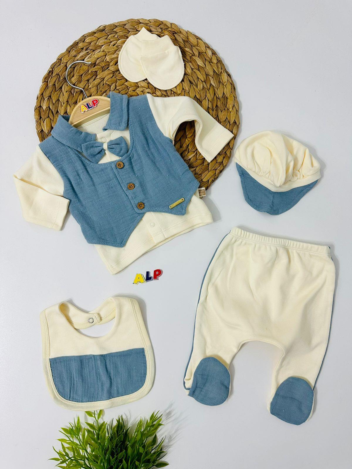 Bow Tie  5 Parça Yeni Doğan Set - Mavi