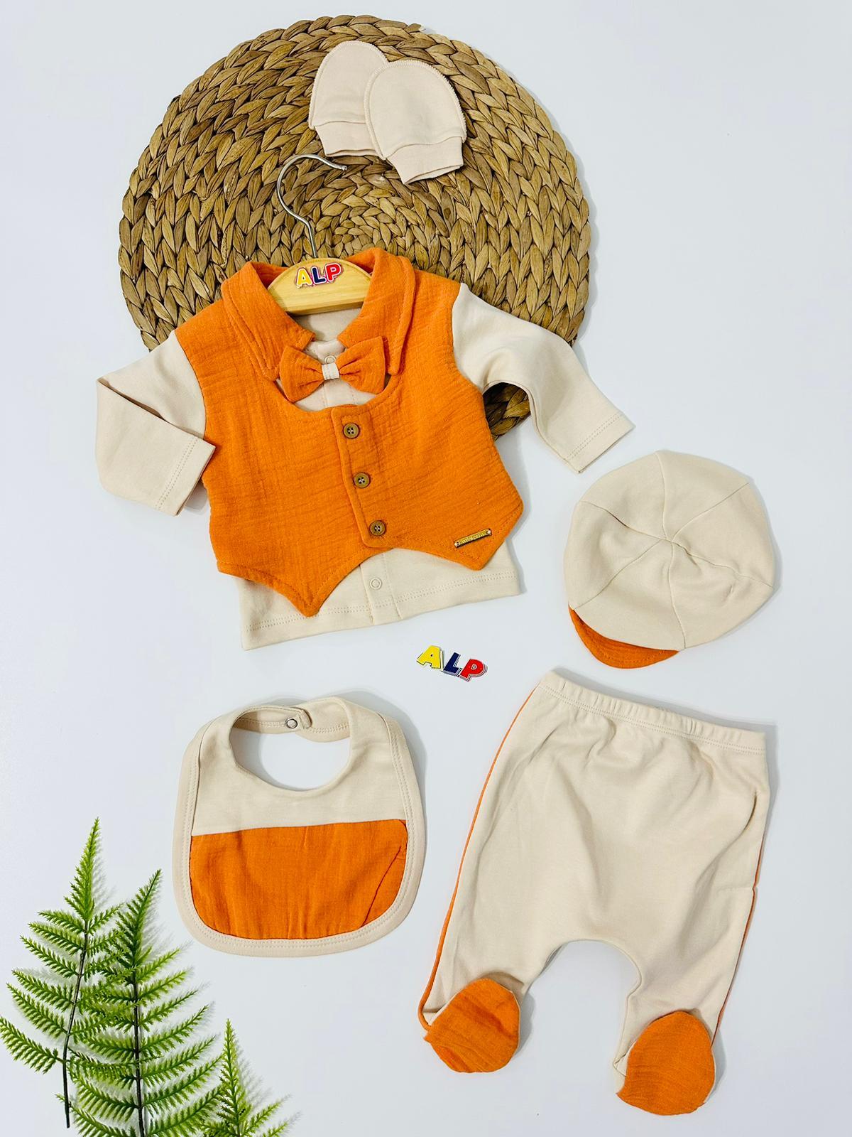 Bow Tie  5 Parça Yeni Doğan Set - Turuncu 
