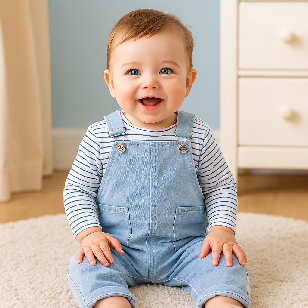 Çizgili badili omuzdan çıtçıtlı cepli mevsimlik kot 2 parça salopet set