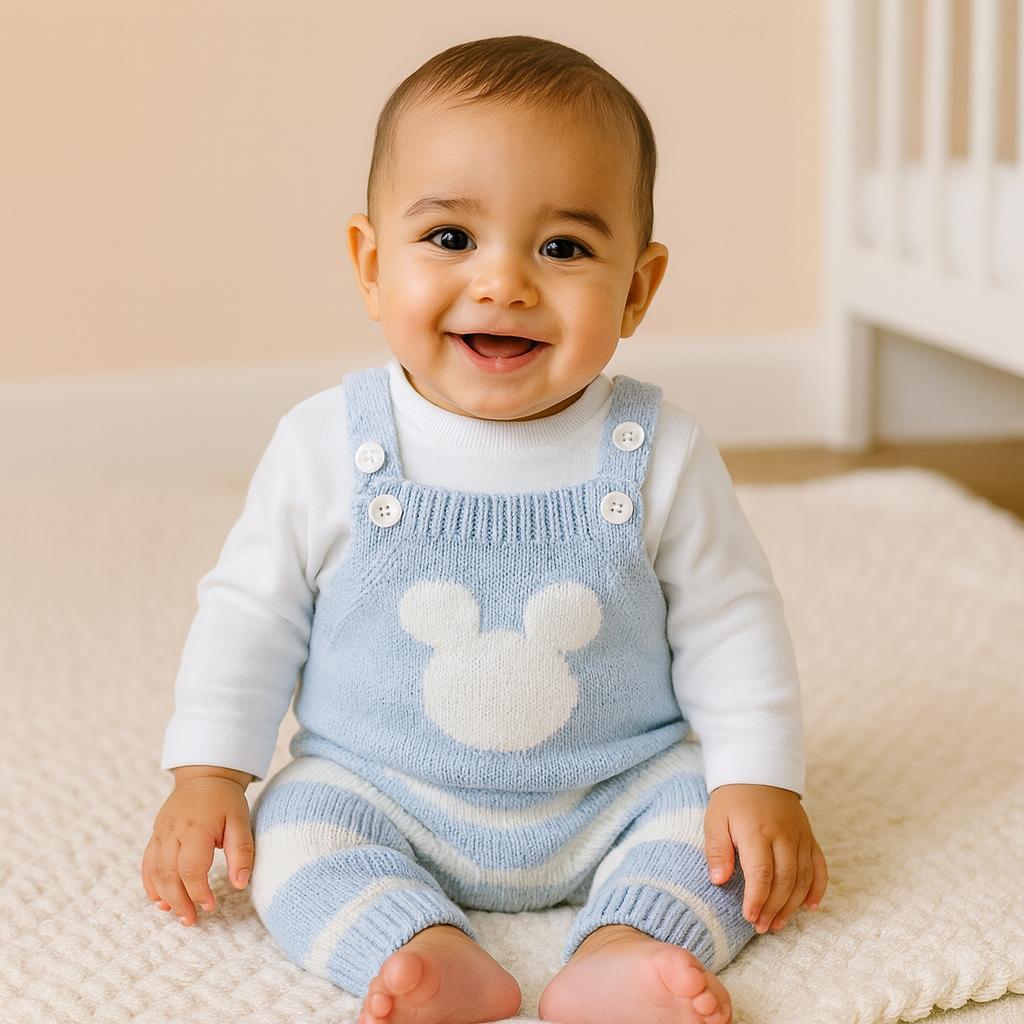 Çizgili Mickey Triko Salopetli Badili Kız Bebek Takım