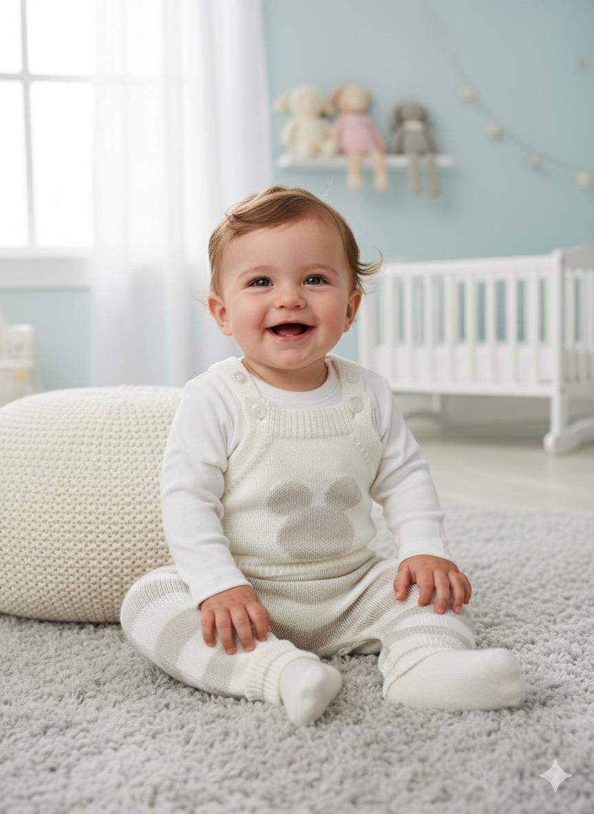 Çizgili Mickey Triko Salopetli Badili Kız Bebek Takım