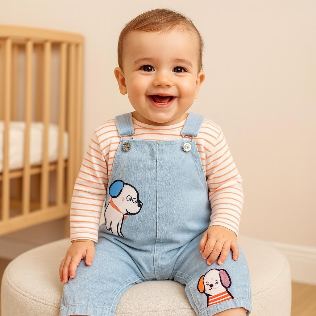 Dog Çizgili badili omuzdan çıtçıtlı cepli mevsimlik kot 2 parça salopet set