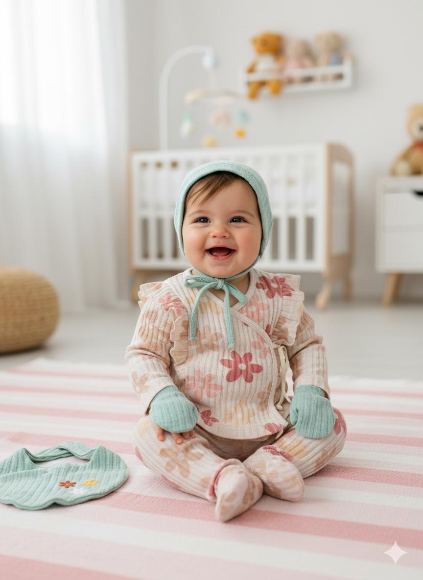 Edmonton Papatyalar 5li Yenidoğan set - Yeşil