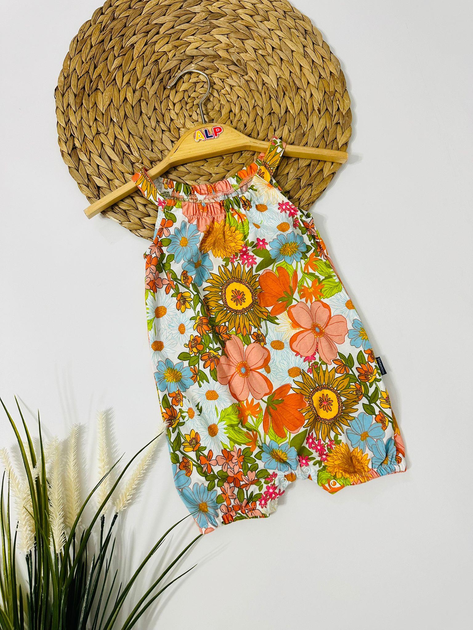 Flower Şort Şalvar Tulum - Turuncu 