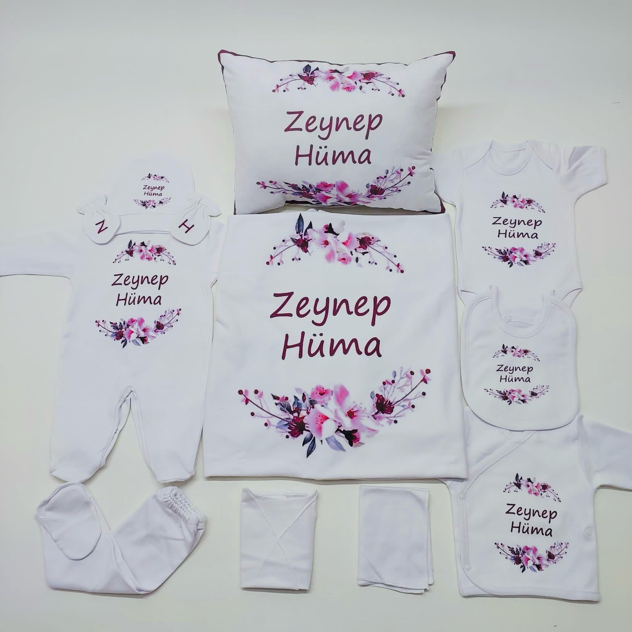 Flowers Mor 11 Parça İsme Özel Hastane Çıkışı Seti