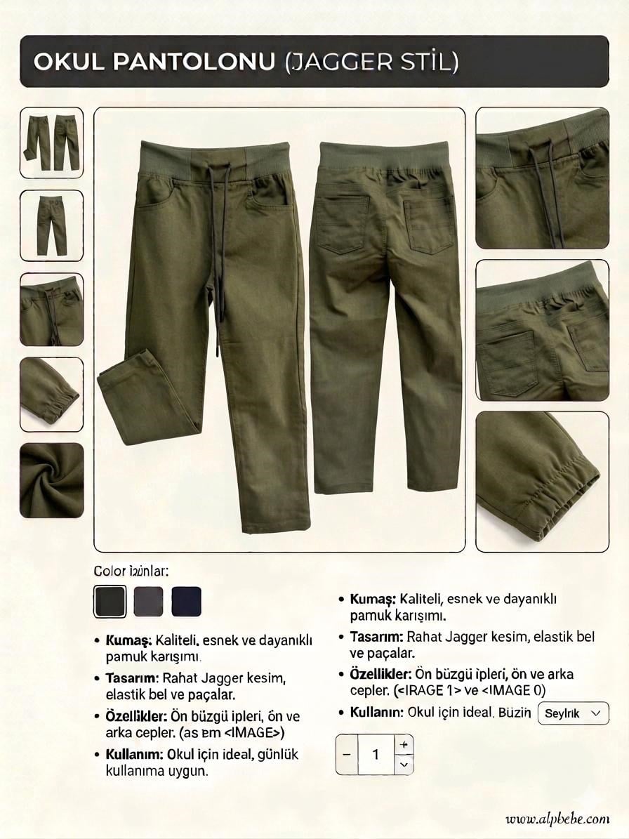 Haki Yeşil  Lüx Ribanalı Beli ve Bileği Lastikli Jogger Keten Pantolon 