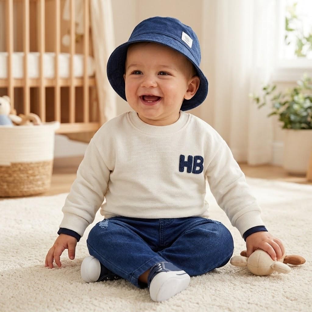HB Punch Baskı Detaylı Sweatshirt - Kot Pantolon & Şapka