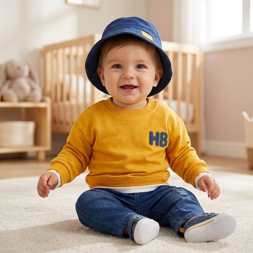 HB Punch Baskı Detaylı Sweatshirt - Kot Pantolon & Şapka