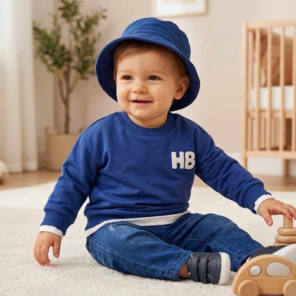 HB Punch Baskı Detaylı Sweatshirt - Kot Pantolon & Şapka