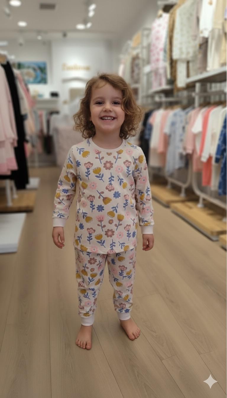 Laleler Detaylı Penye Pjama Takım