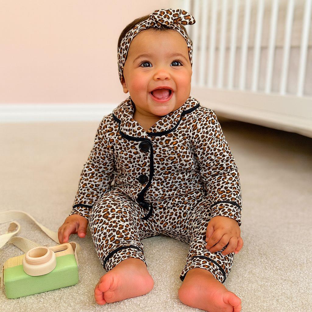 Leopar Önden Düğmeli Takım-Kahve 