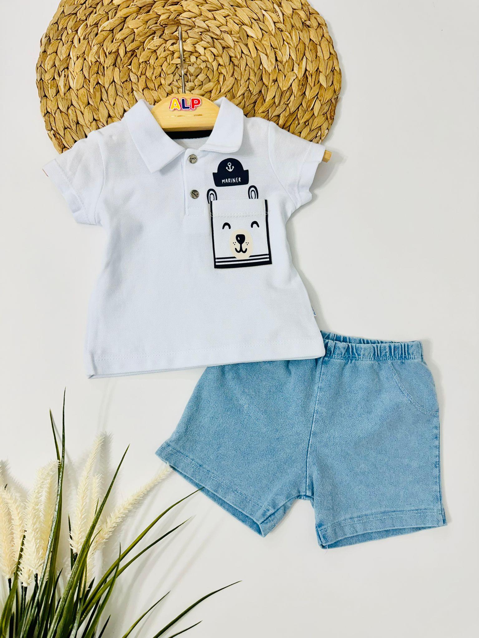 Mariner Bear Thısort ve Örme Kot Şortlu 2li Takım - Beyaz 