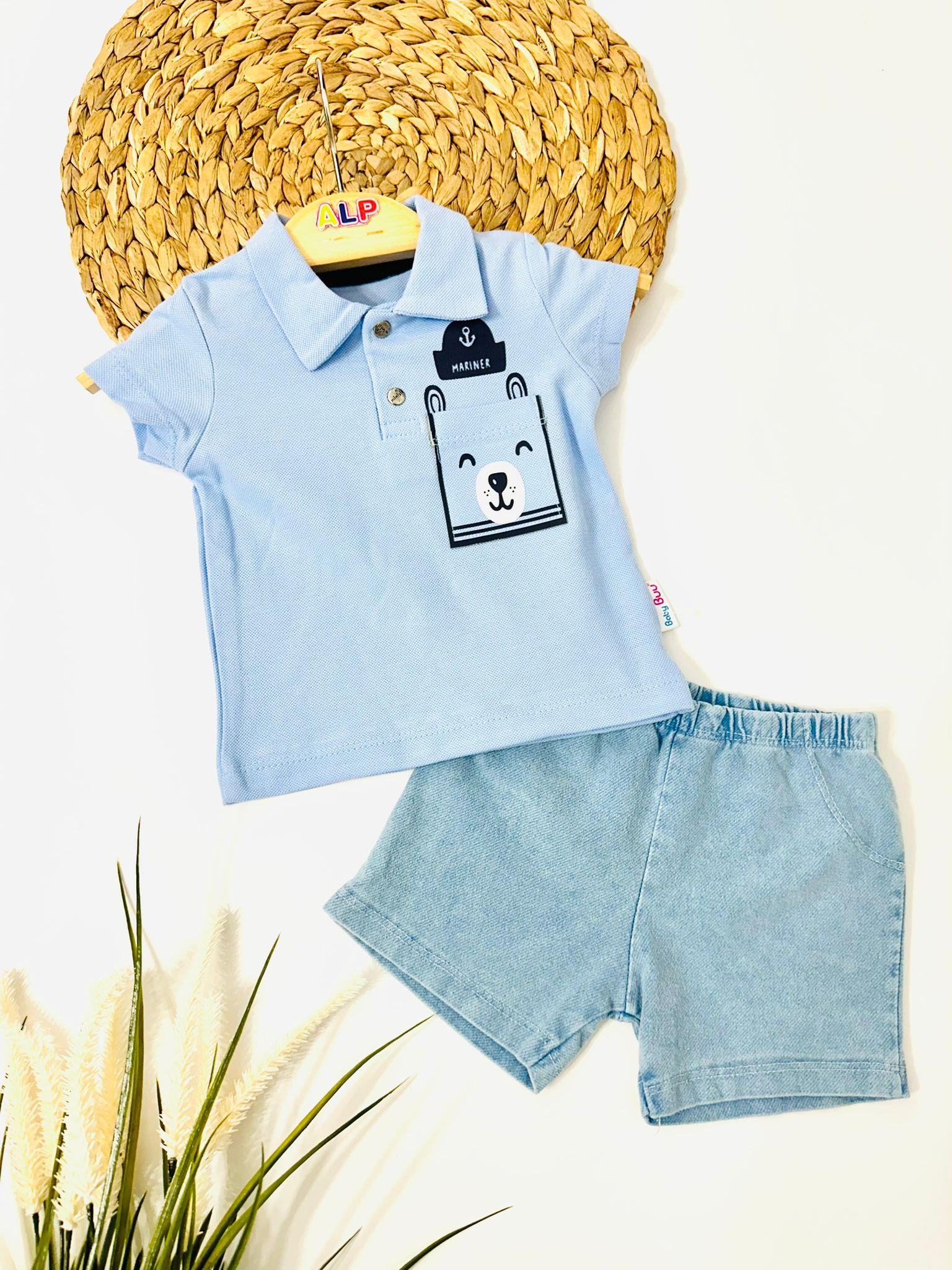 Mariner Bear Thısort ve Örme Kot Şortlu 2li Takım - Mavi 