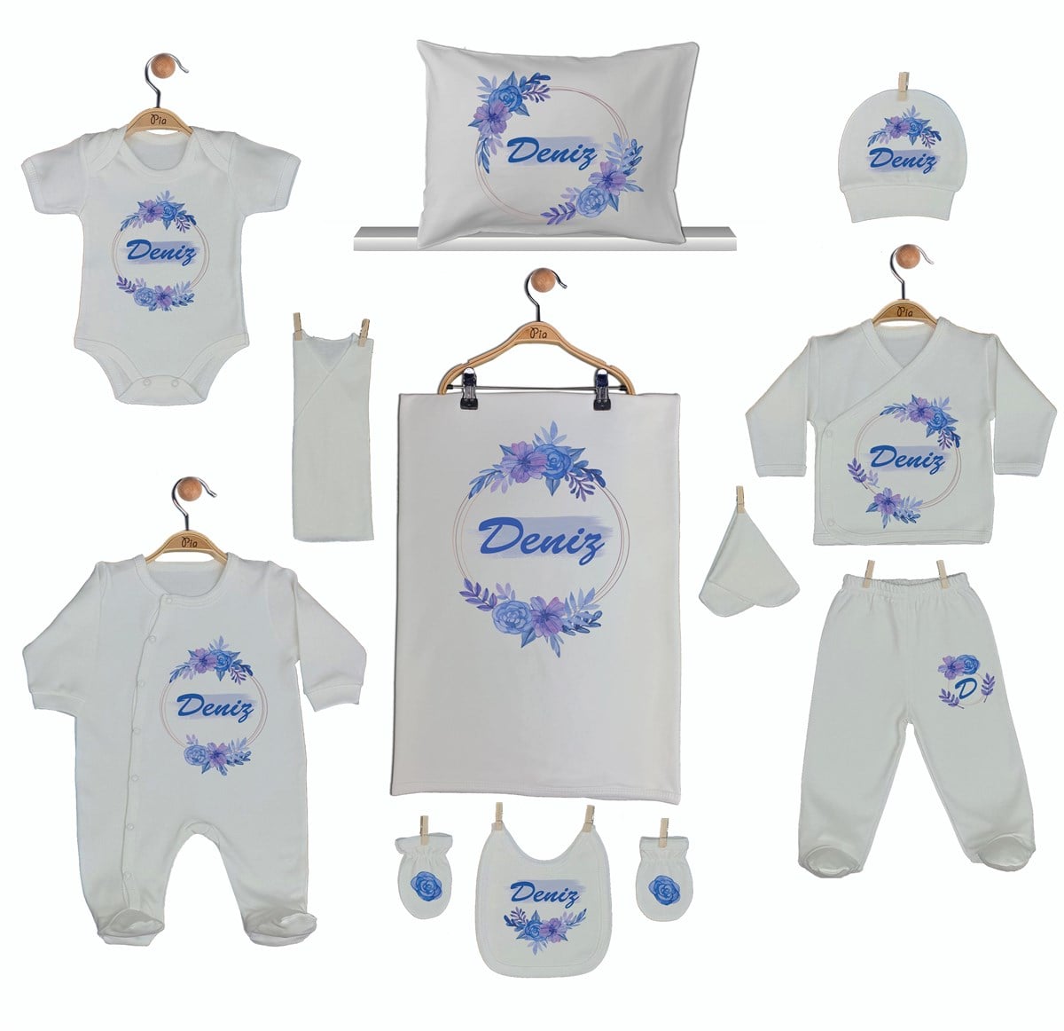 Set Of 11S With Blue Flowers