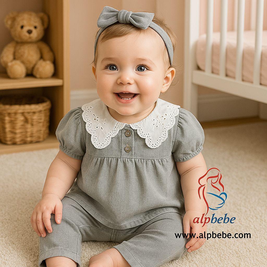 Michigan  Dantel Yaka Detaylı  Önden Düğmeli  Örme Kot Yazlık  Takım - Gri