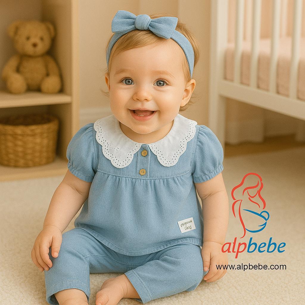 Michigan  Dantel Yaka Detaylı  Önden Düğmeli  Örme Kot Yazlık  Takım - Mavi