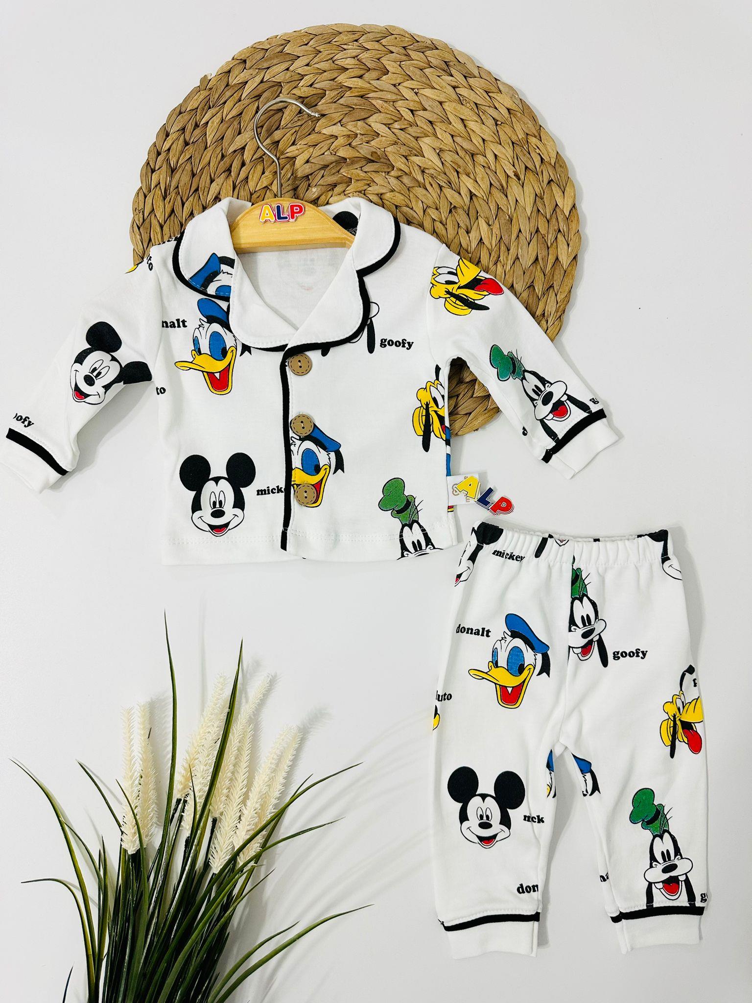 Mickey Düğmeli Pijama Takımı  -Beyaz