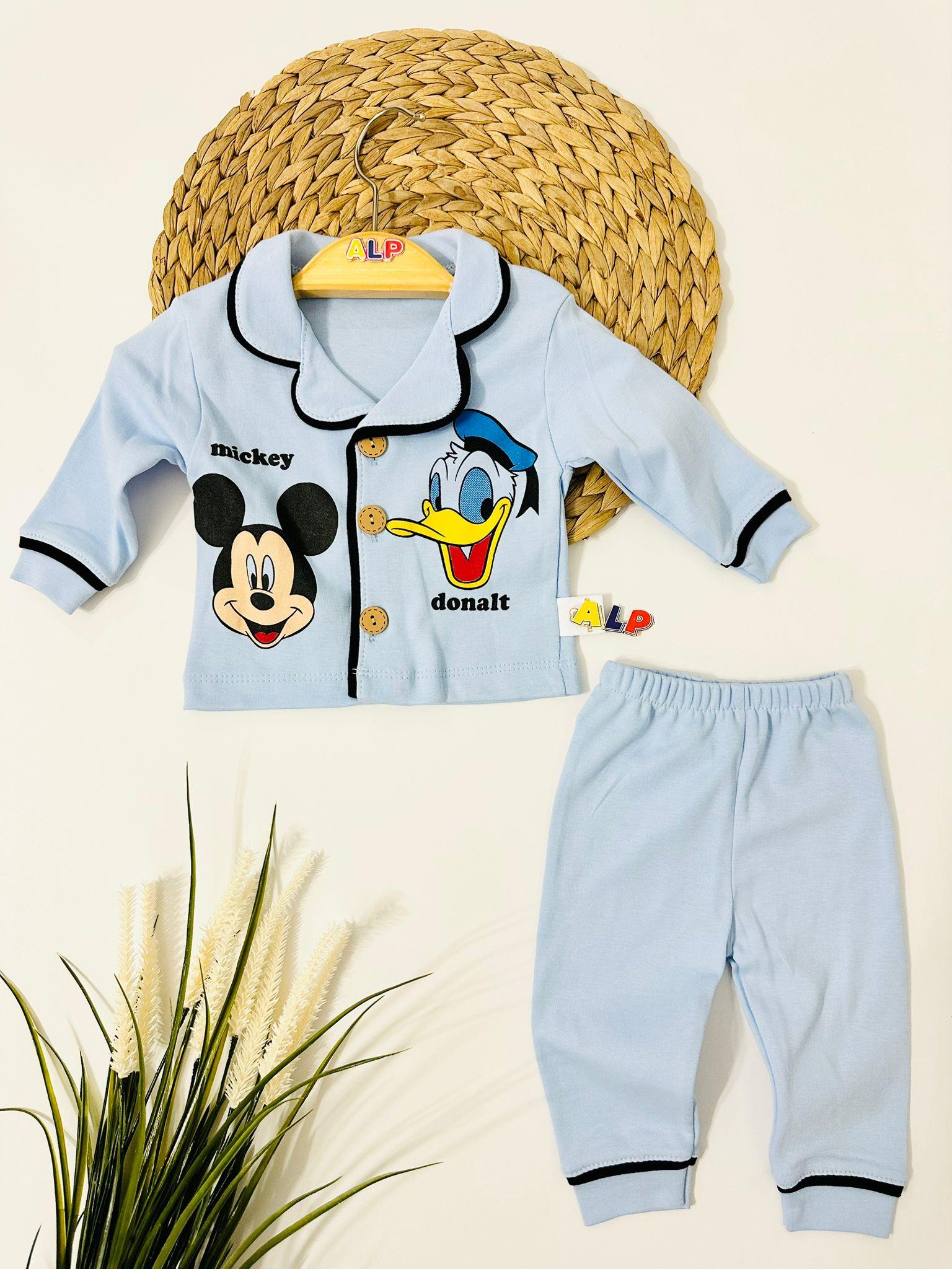 Mickey Düğmeli Pijama Takımı  -Mavi
