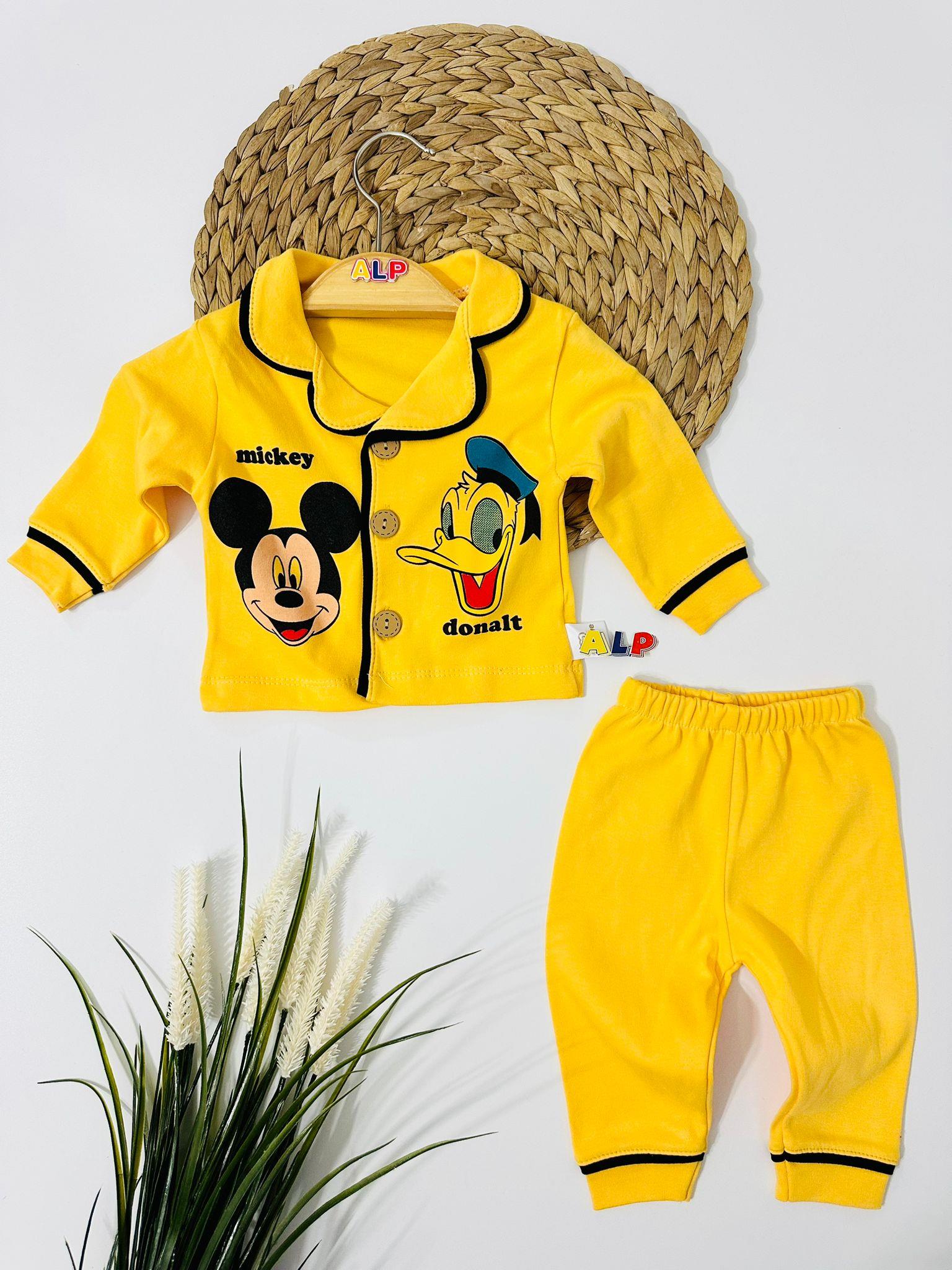 Mickey Düğmeli Pijama Takımı  -Sarı
