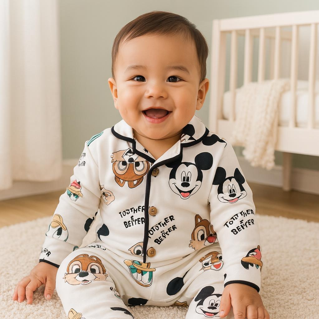 Mickey Önden Düğmeli Mevsimlik 2 Parça Pjama Takımı