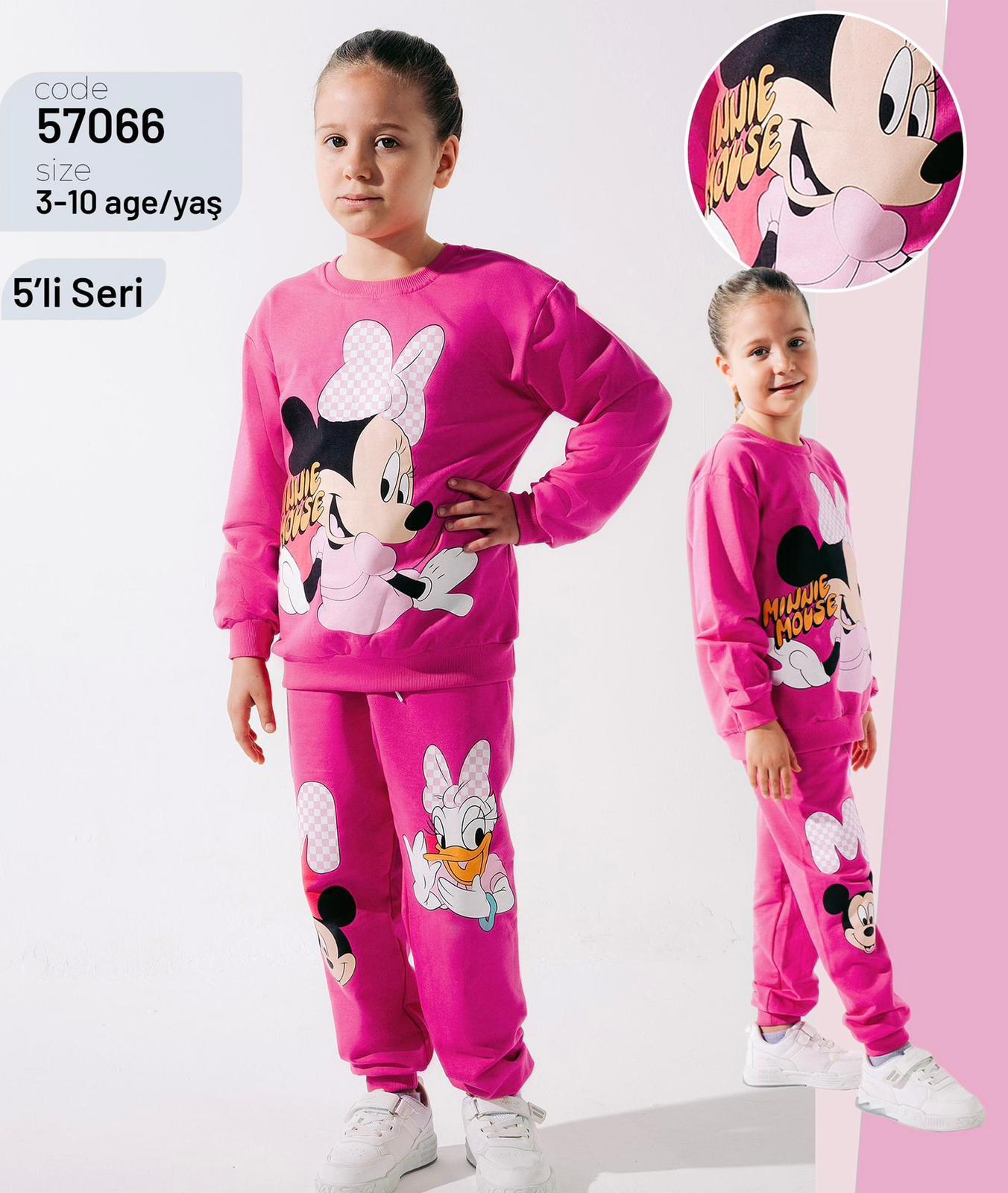 Minnie 2 İp Cep Detaylı Eşofman Takım-Fuşya