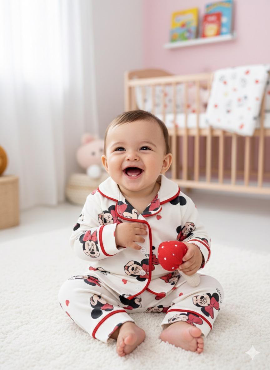 Minnie Önden Düğmeli Mevsimlik 2 Parça Pjama Takımı