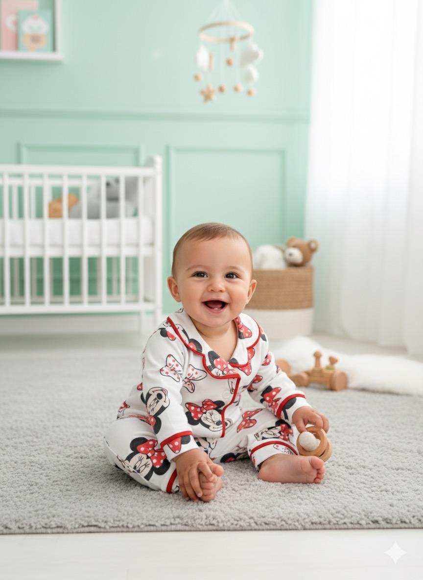 Minnie Önden Düğmeli Mevsimlik 2 Parça Pjama Takımı