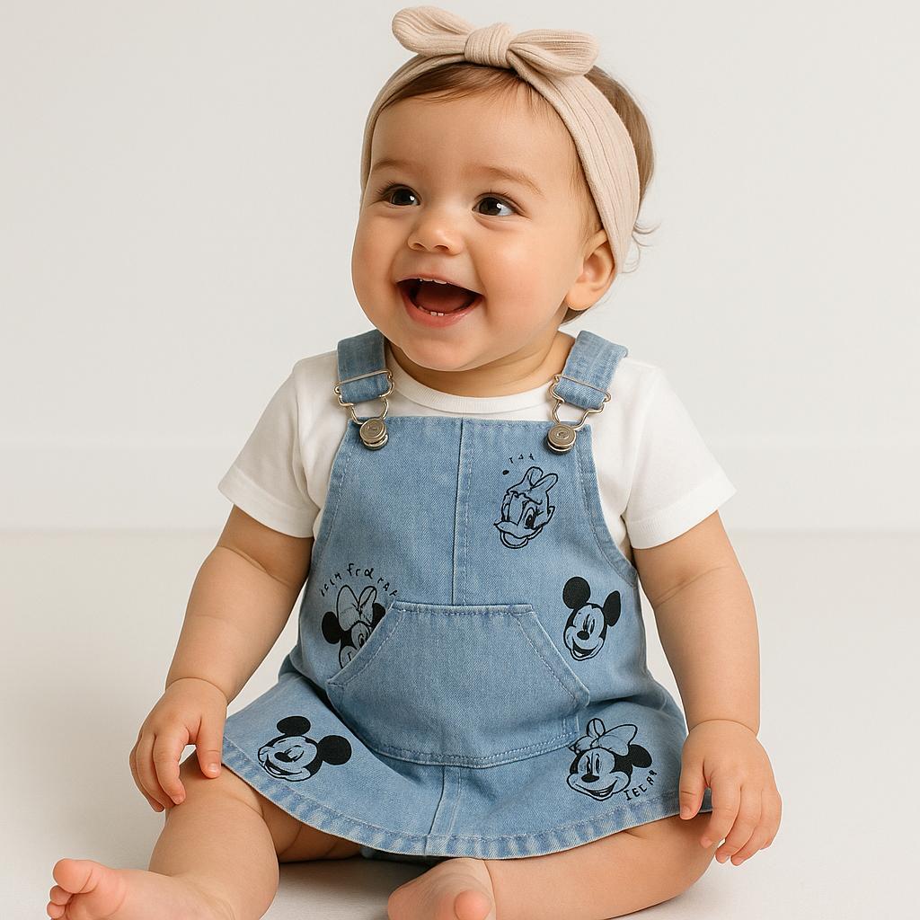 Minnie Örme Kot Salopet Takım - Mavi