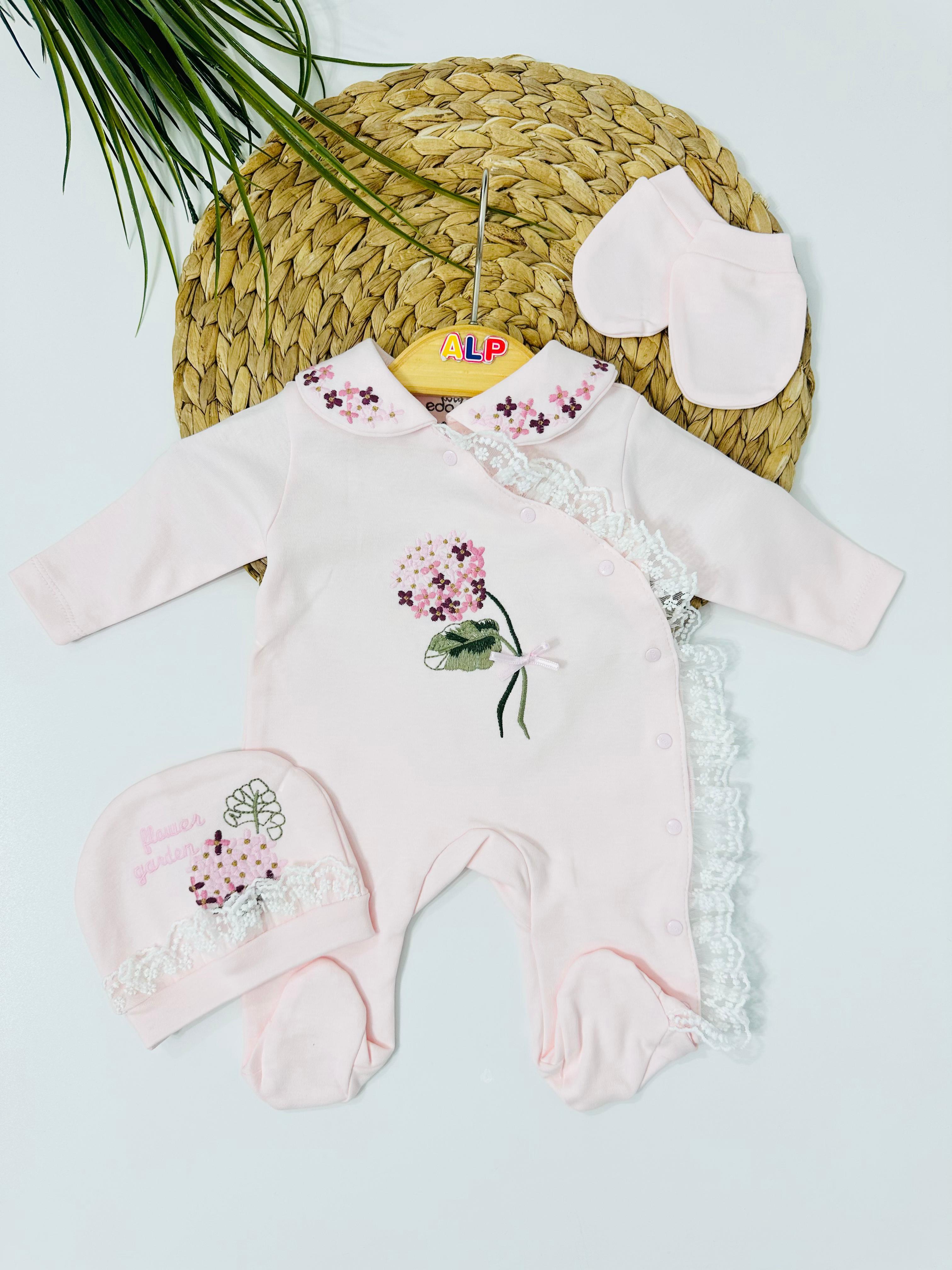 Ortanca Nakışlı Tulum set - Pembe