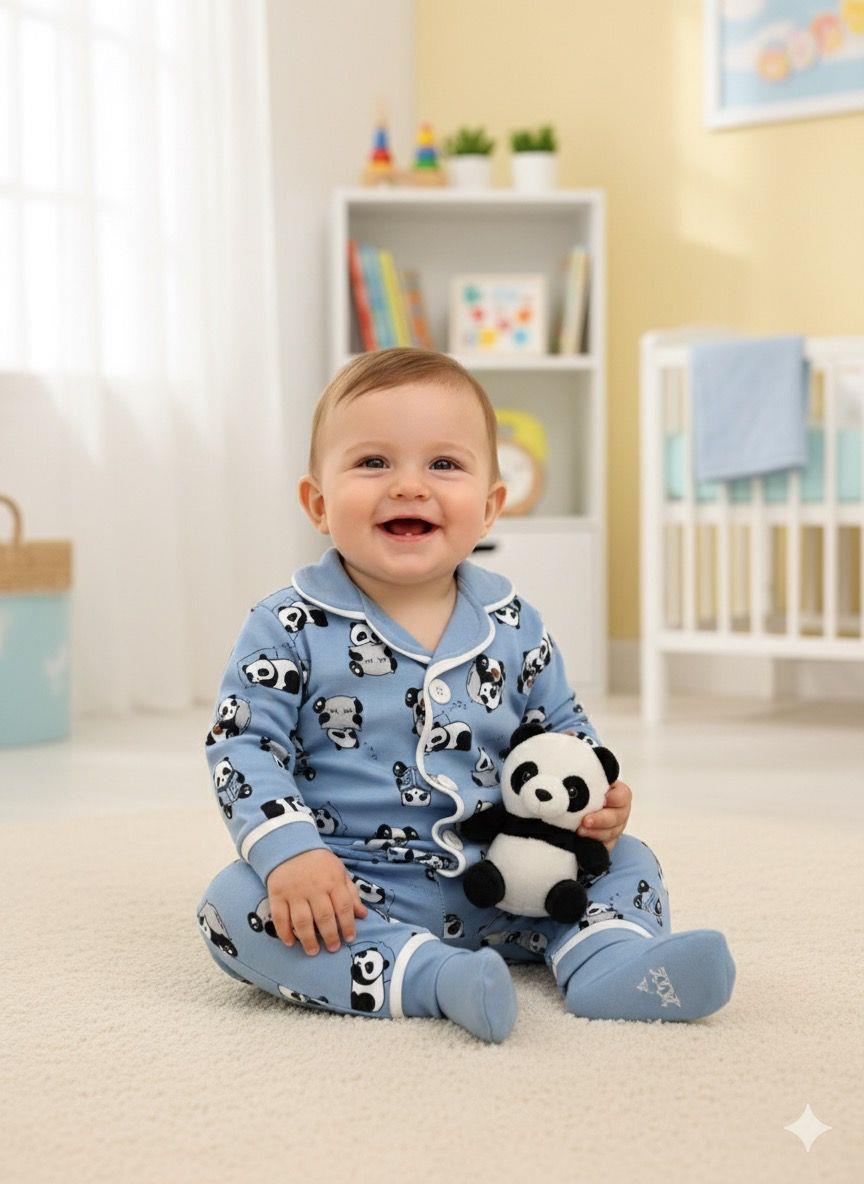 Panda Önden Düğmeli Mevsimlik 2 Parça Pjama Takımı