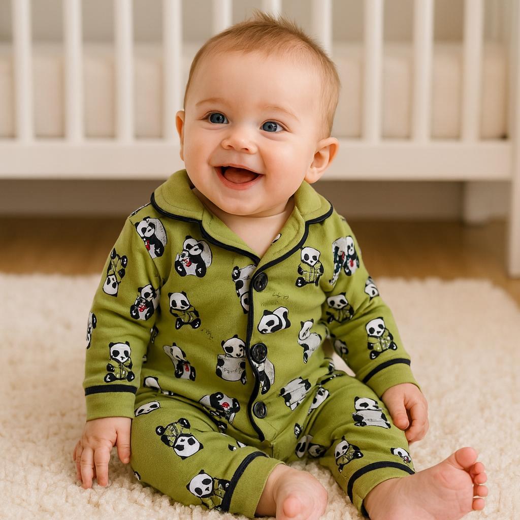 Panda Önden Düğmeli Mevsimlik 2 Parça Pjama Takımı