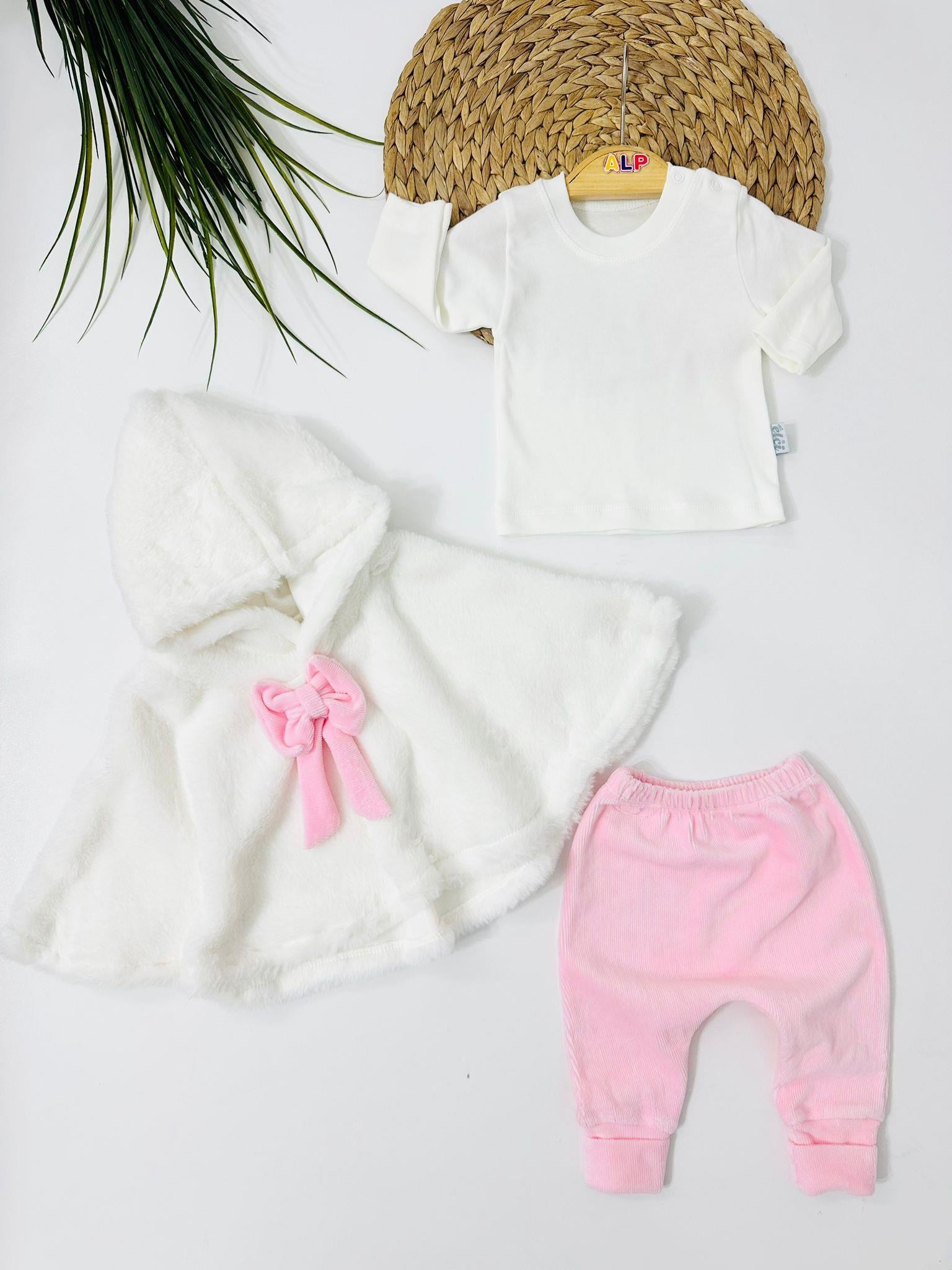 Peluş Pelerinli 3lü  Takım - Pembe