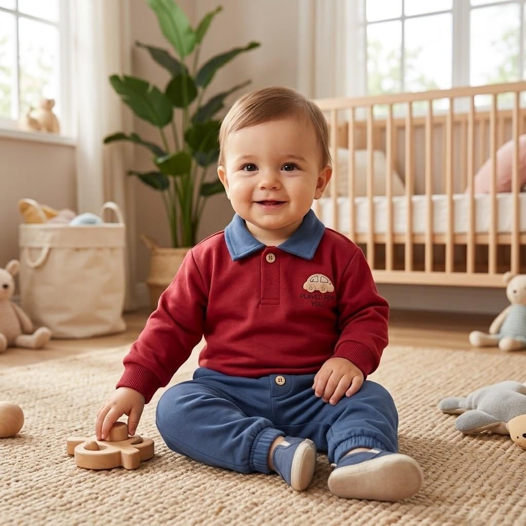 Polo Yaka Araba Oyuncaklı Oversize Geniş Kalıp 2li Erkek Bebek/Çocuk Takım