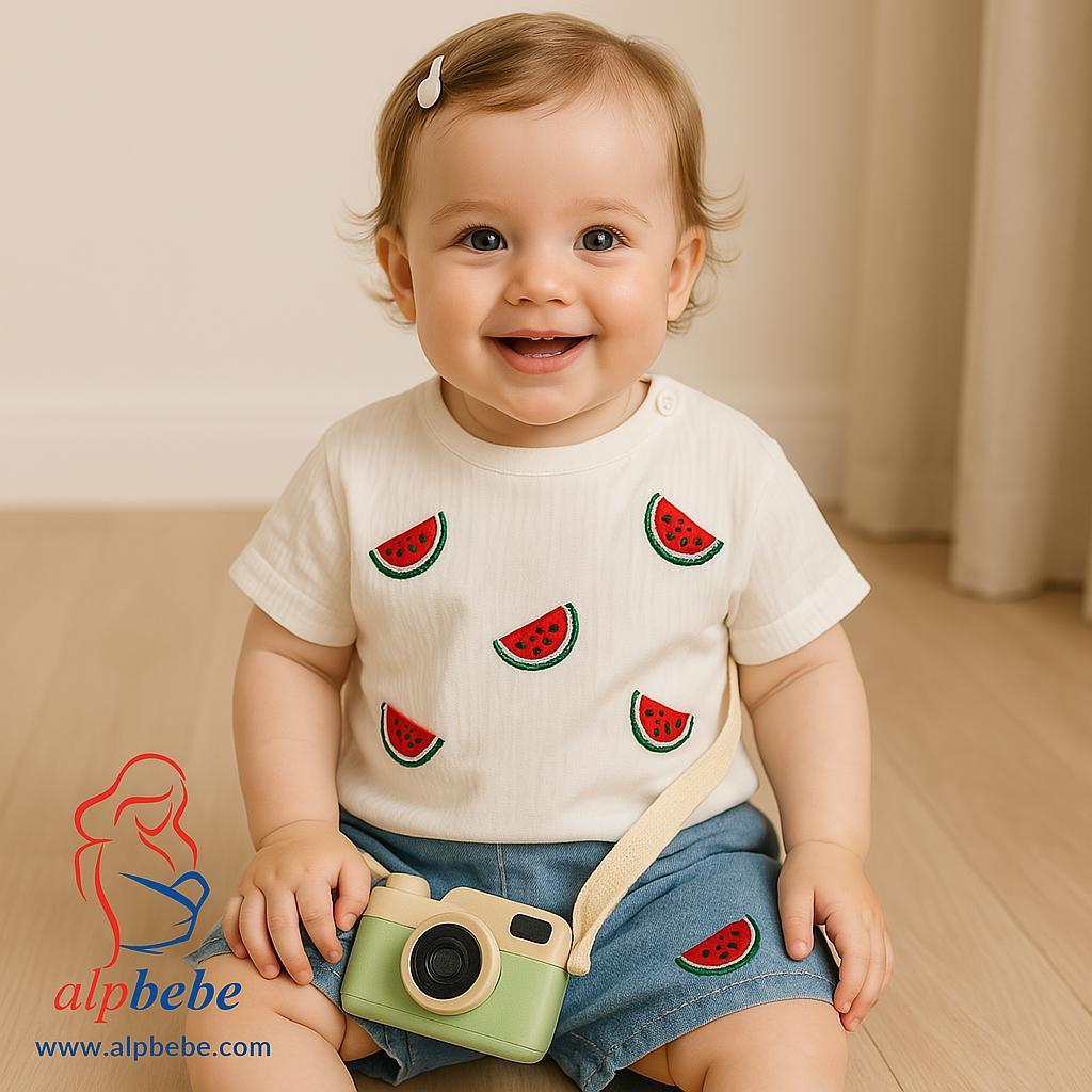 Rheinland Karpuz  omuzdan Çıtçıt  Örme Kot Yazlık  Takım - Mavi