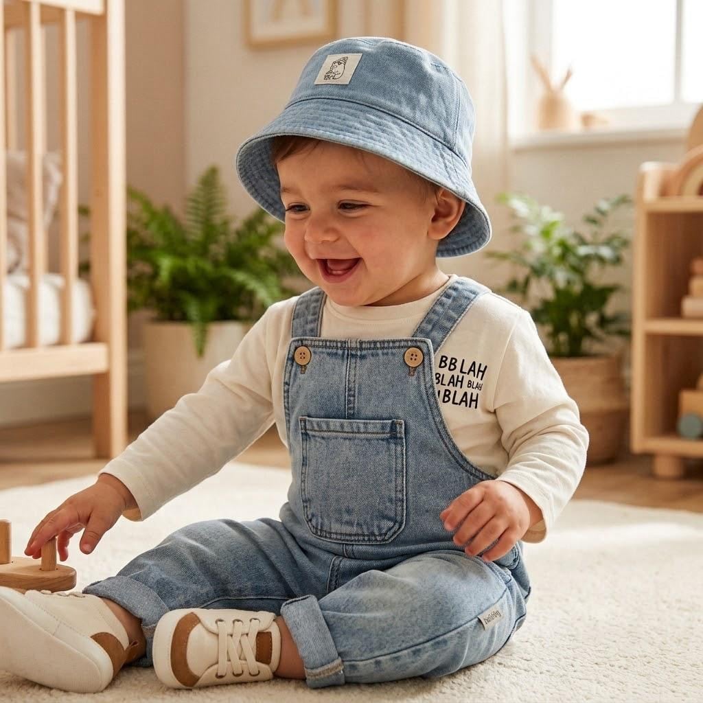 Salopet Likralı Şapkalı Badili Kot Slopet 3lü Erkek Bebek/Çocuk Takım
