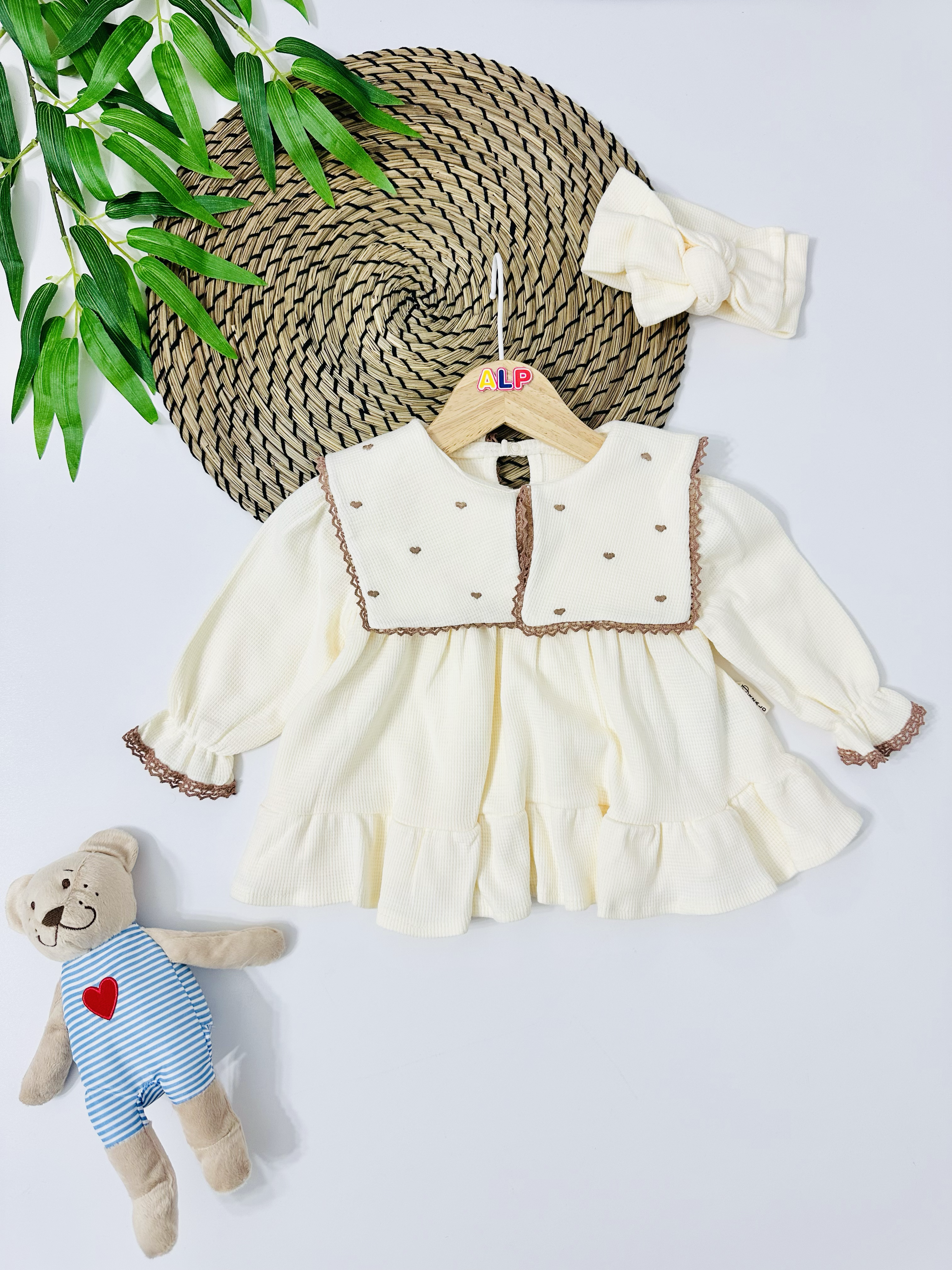 Samoa Kalp İşlemeli Bandanalı Tulum Set - Krem 