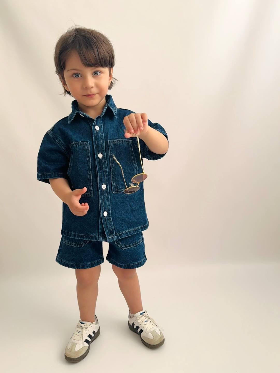 Serbia Oversize Orjinal Kalıp Üst Denim Gömlek  Alt Denim Şort2li Takım