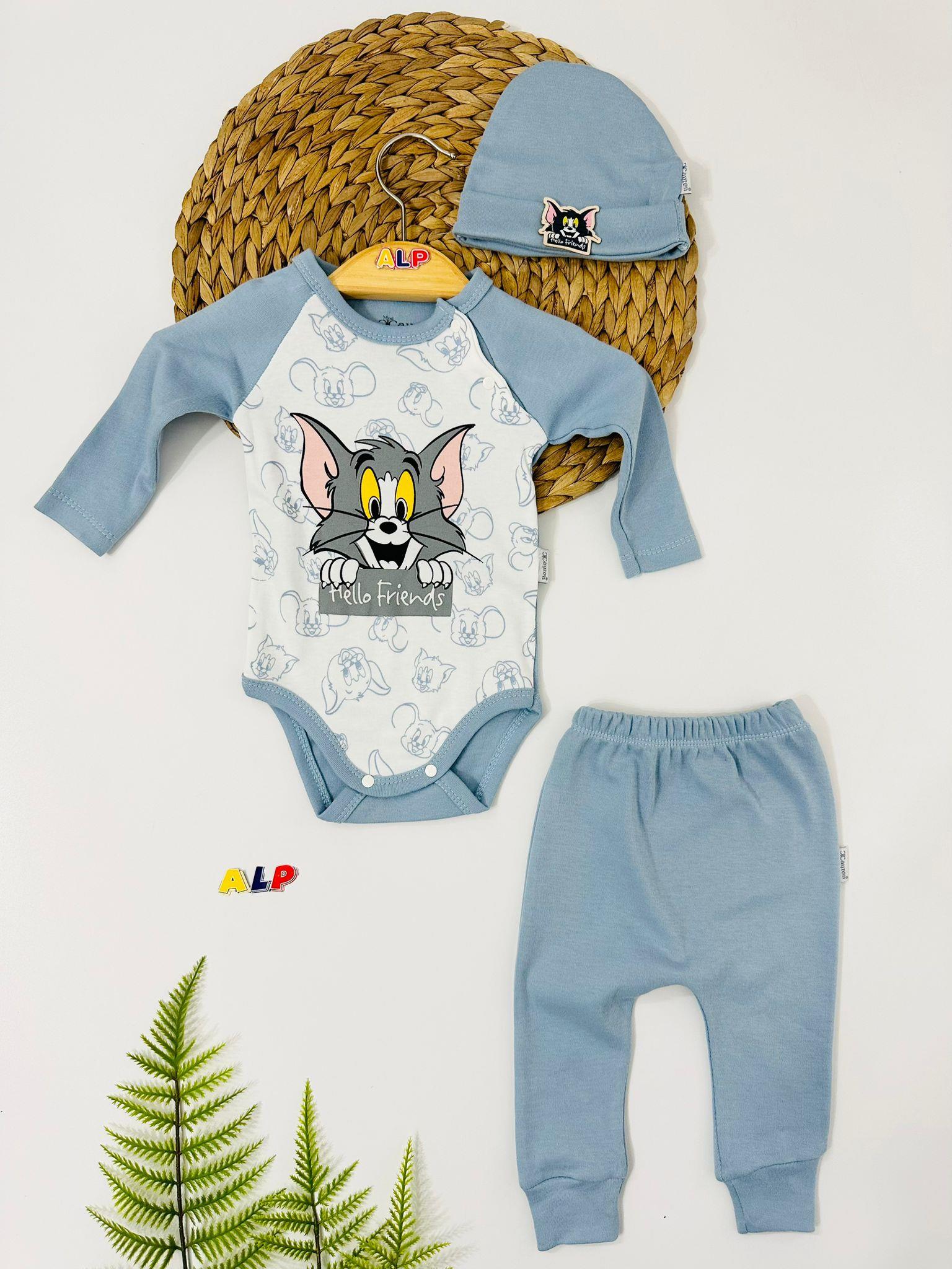 Sevimli Kedi Şapkalı 3lü Takım - Mavi