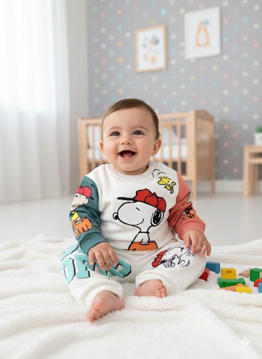 Snoopy Baskılı 2ip Erkek Bebek Takım