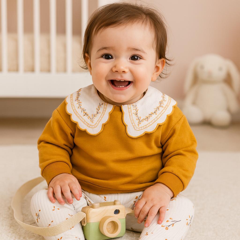 Sonbahar Nakışlı Bebe Yaka Detaylı %100 Pamuk 2'Li Takım