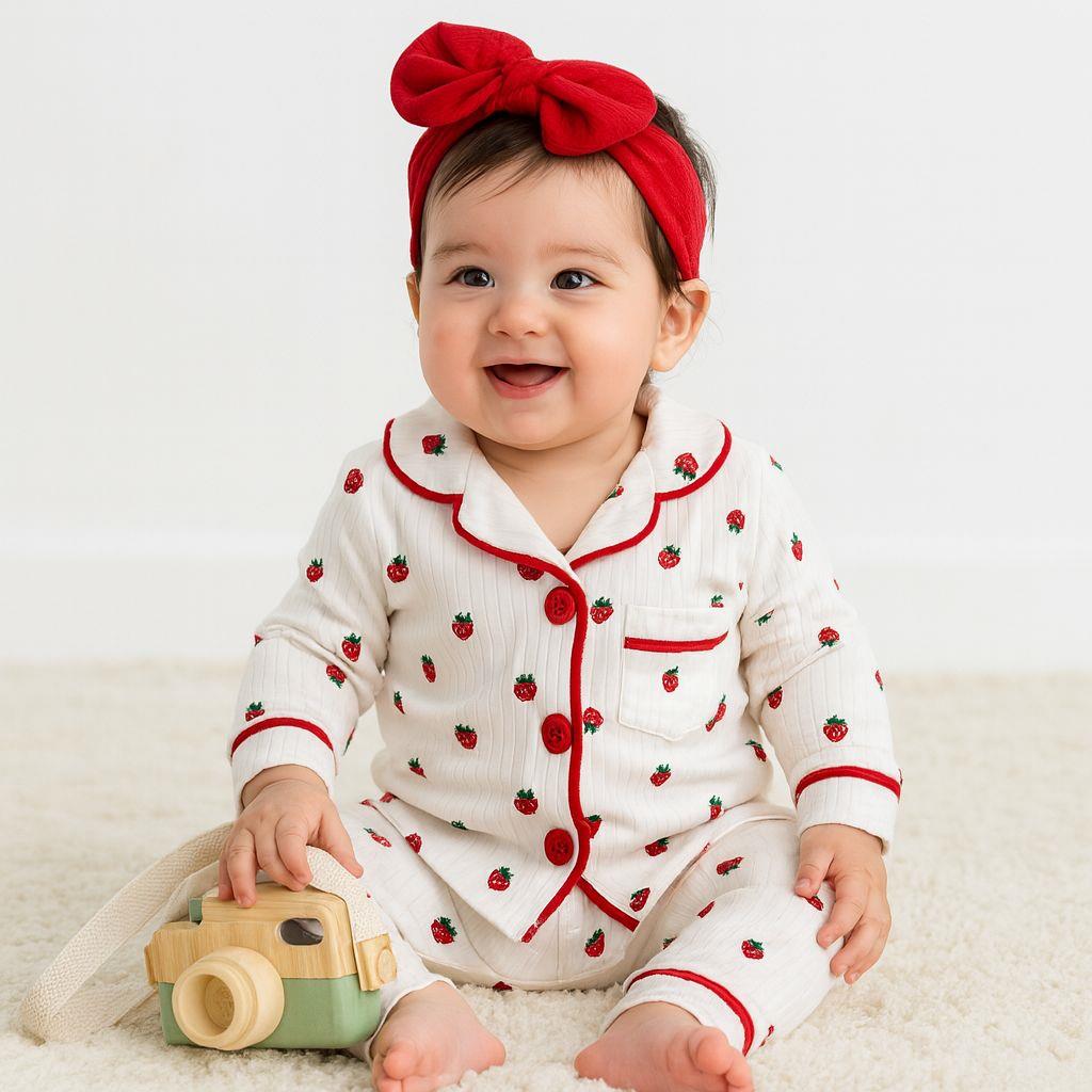 strawberry Önden Düğmeli Mevsimlik 2 Parça Pjama Takımı -Kırmızı 
