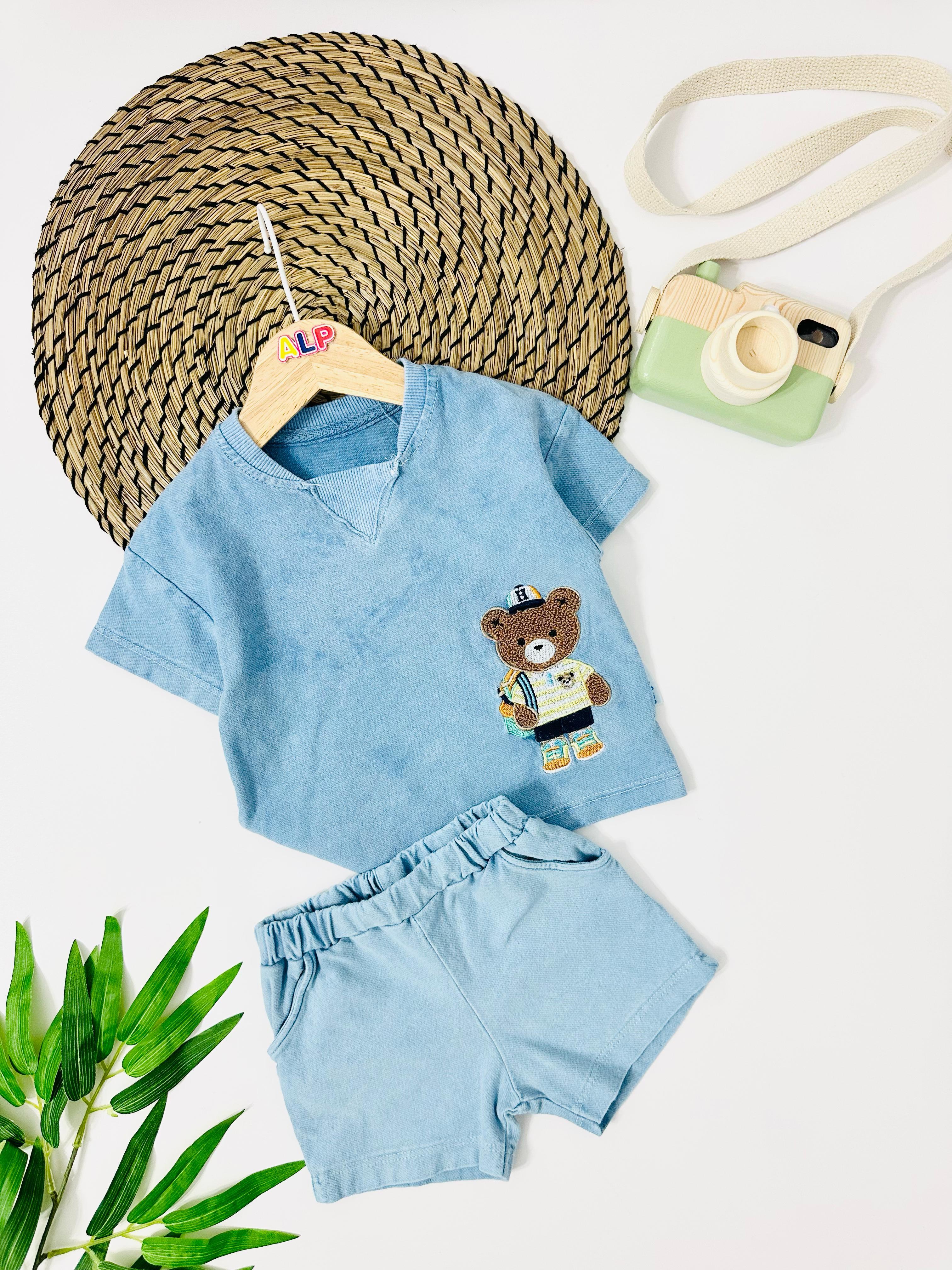 Thüringen Bear omuzdan Çıtçıt  Örme Kot Yazlık  Takım - Mavi 