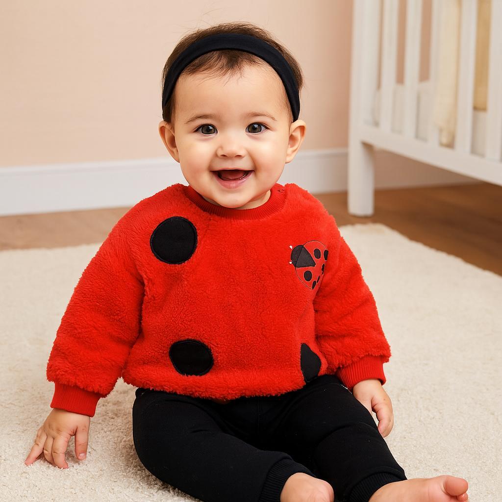 Uğur Böceği peluş omuzdan çıtçıtlı kışlık 2 parça takım