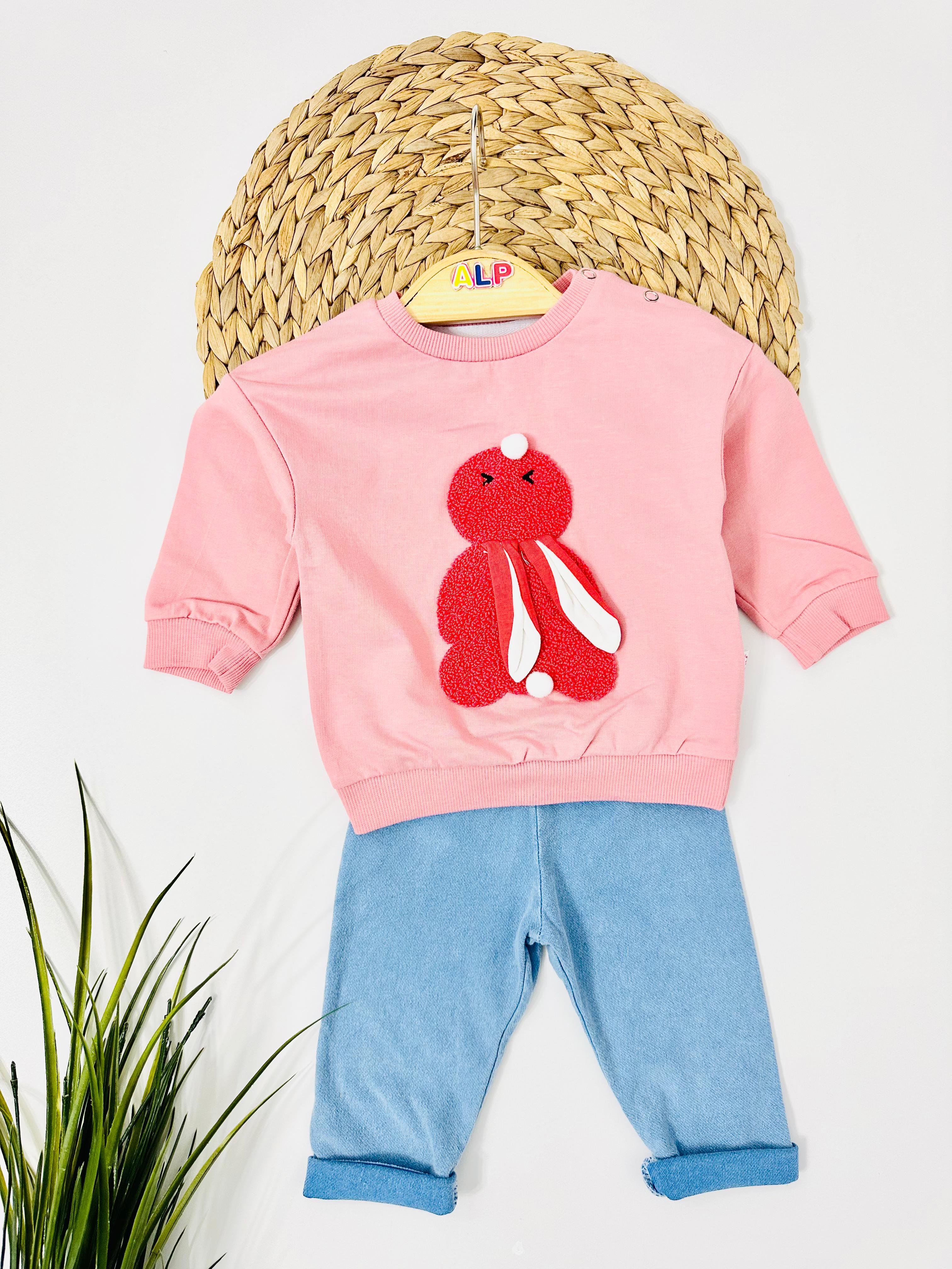 Yakutsk  2 ip Omuzdan Çıtçıtlı Örme Kot Mevsimlik 2li Takım - Pembe