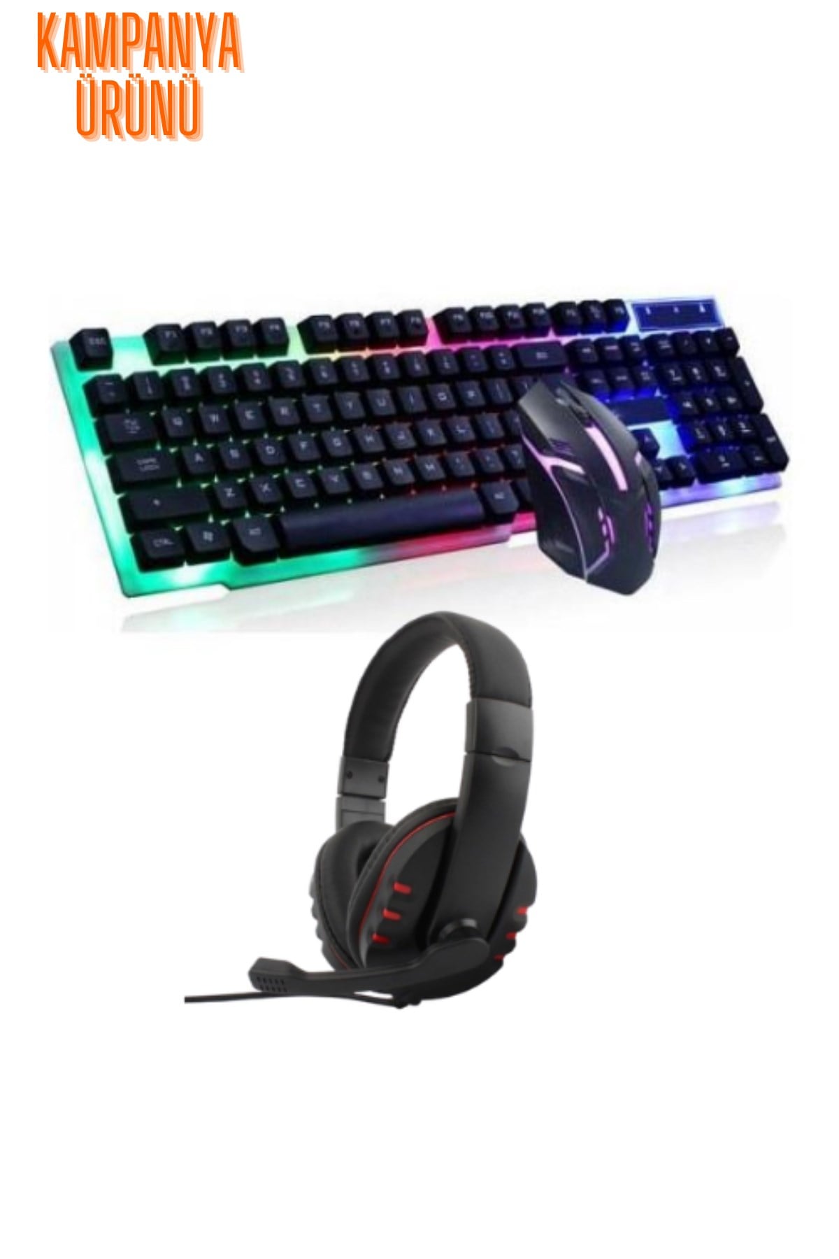 Oyuncu Seti Klavye Mouse ve Oyuncu Kulaklığı Kulak üstü Mikrofonlu Işıklı Klavye