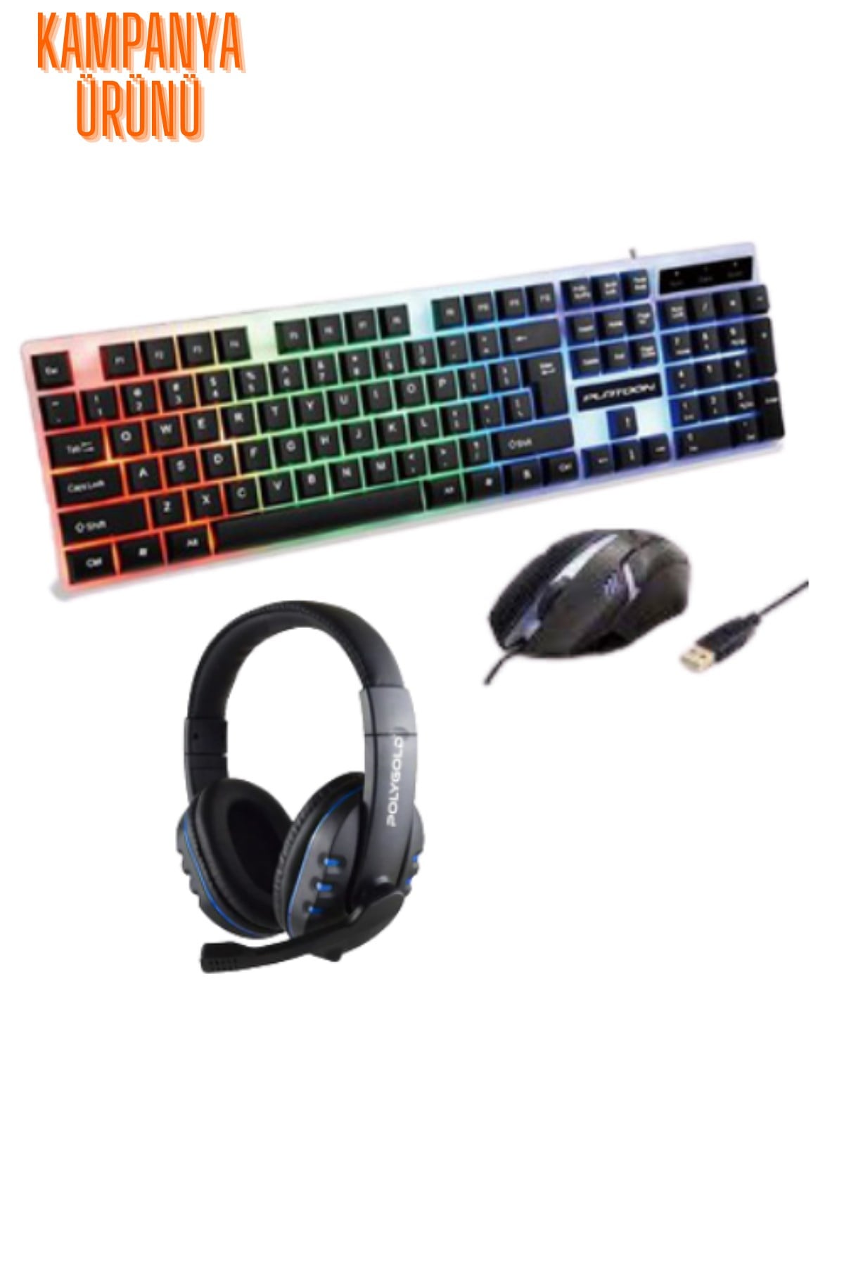 Oyuncu Seti Klavye Mouse ve Oyuncu Kulaklığı Kulak üstü Mikrofonlu Işıklı Klavye