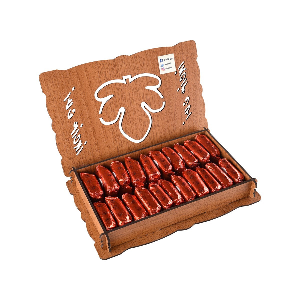 Ahşap Kutu Cevizli Çukulat İncir 500 Gr