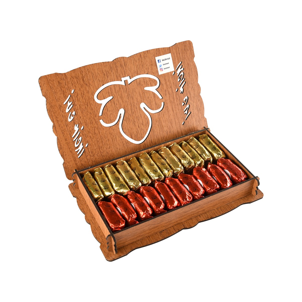 Ahşap Kutu Karışık Çukulat İncir 500 Gr