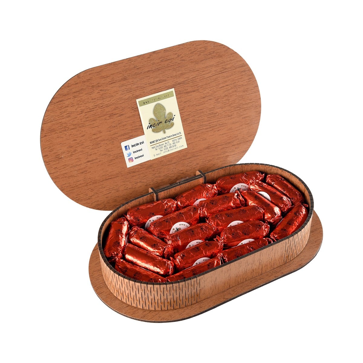 Cevizli Çukulat Kuru İncir 500 G Oval Ahşap Kutu